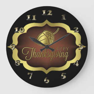 Happy Thanksgiving Shield mit Acorn Große Wanduhr