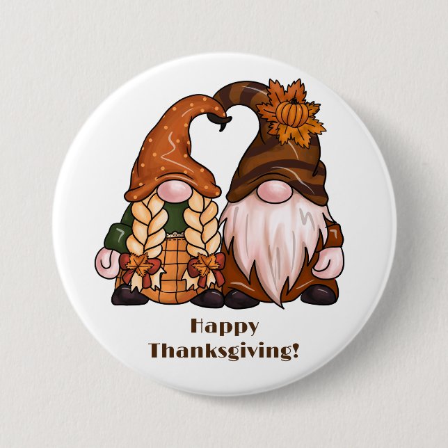 Happy Thanksgiving Skandinavien Gnomes Button (Vorderseite)