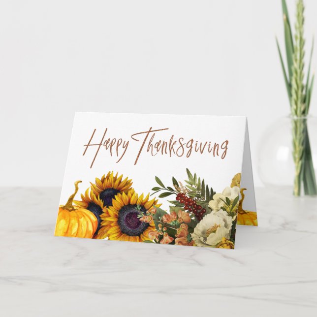Happy Thanksgiving Sonnenblumen Kürbis Erntedank Feiertagskarte (Vorderseite)