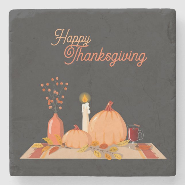 Happy Thanksgiving Square Stone Untersetzer (Vorderseite)