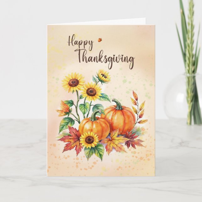 Happy Thanksgiving Sunflowers and Pumpkins Karte (Vorderseite)