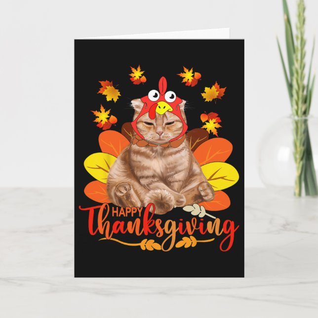 Happy Thanksgiving T-Shirt Katze Türkei Weihnachts Karte (Vorderseite)