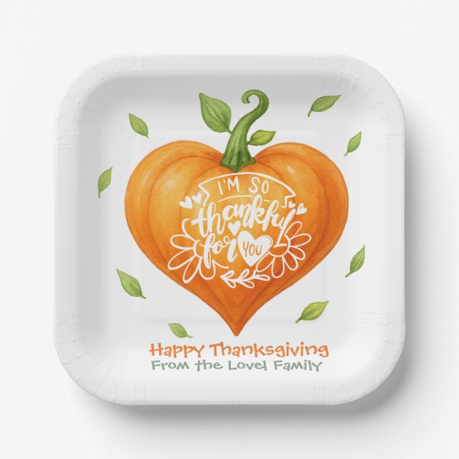 Happy Thanksgiving Thankful Heart Pumpkin  Pappteller (Vorderseite)