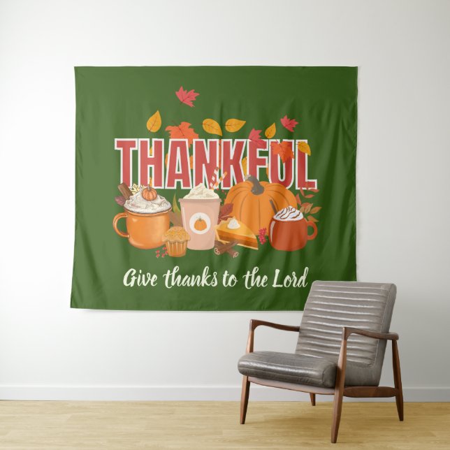 Happy Thanksgiving THANKFUL Pumpkin Christlich Wandteppich (Beispiel (Horizontal))
