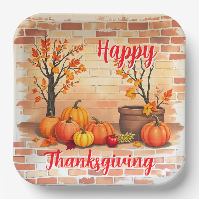 Happy Thanksgiving Trendy Beautiful Fall Pappteller (Vorderseite)