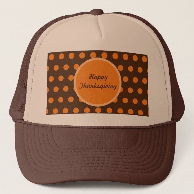 Happy Thanksgiving Trucker Hat (Brown & Orange) Truckerkappe (Vorderseite)