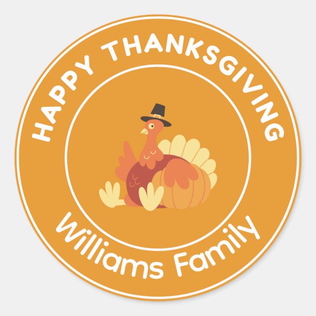 Happy Thanksgiving Truthahnorange Runder Aufkleber (Vorderseite)