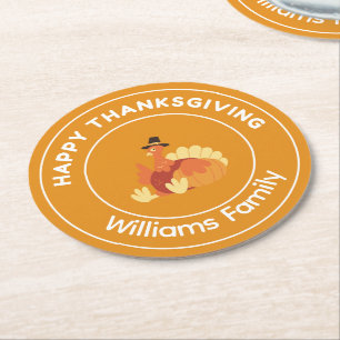 Happy Thanksgiving Truthahnorange Runder Pappuntersetzer