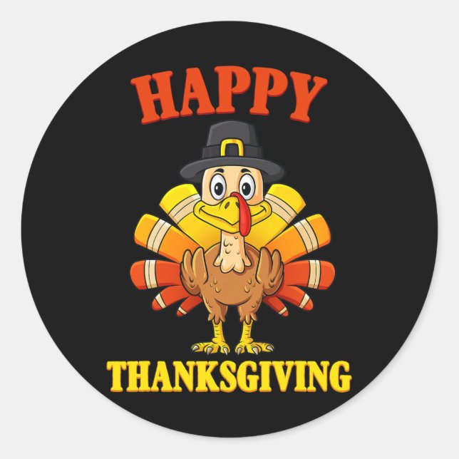 Happy Thanksgiving Türkei Pilgrim Boys Girls Kinde Runder Aufkleber (Vorderseite)