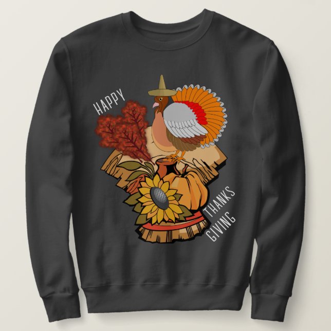 Happy Thanksgiving Türkei Pilgrim Holiday Sweater Sweatshirt (Design vorne)