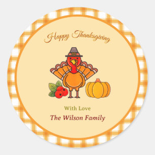 Happy Thanksgiving Türkei Pumpkin Yellow Orange Runder Aufkleber