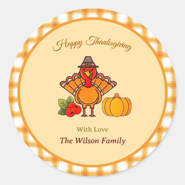 Happy Thanksgiving Türkei Pumpkin Yellow Orange Runder Aufkleber (Vorderseite)