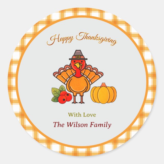 Happy Thanksgiving Türkei Pumpkin Yellow Orange Runder Aufkleber (Vorderseite)