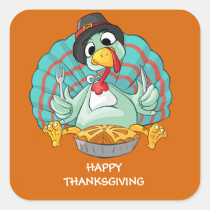 Happy Thanksgiving Türkei Quadratischer Aufkleber