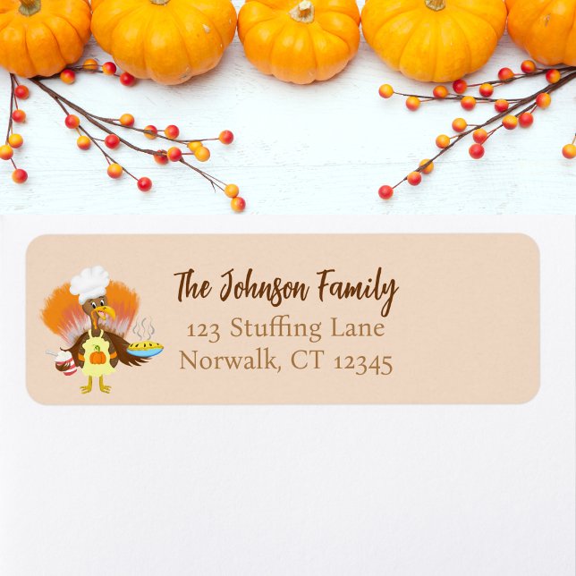 Happy Thanksgiving Türkei serviert Kuchen & Eis Cr (Tom Turkey Delivers Deliciousness! Thanksgiving labels for inviting autumn notes and more.)