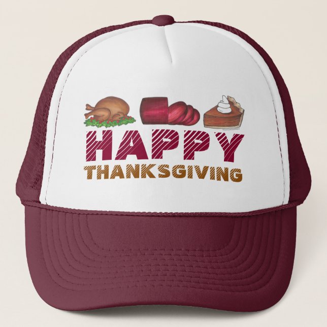 Happy Thanksgiving Turkey Cranberry Pie Dinner Truckerkappe (Vorderseite)