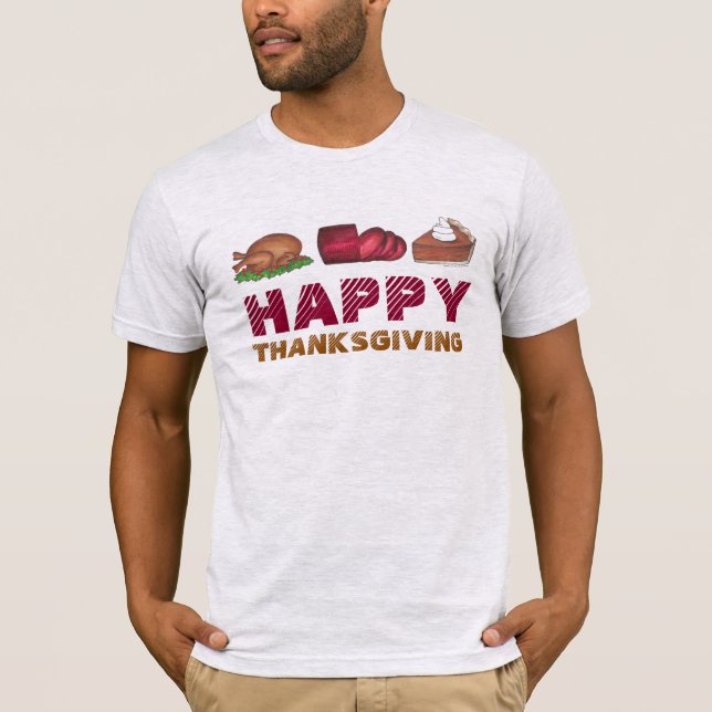 Happy Thanksgiving Turkey Cranberry Pie Slice Food T-Shirt (Vorderseite)