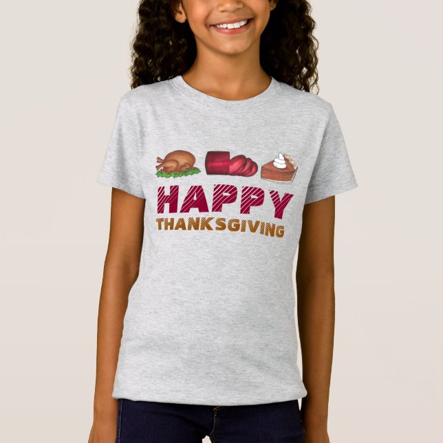 Happy Thanksgiving Turkey Cranberry Pie Slice Food T-Shirt (Vorderseite)