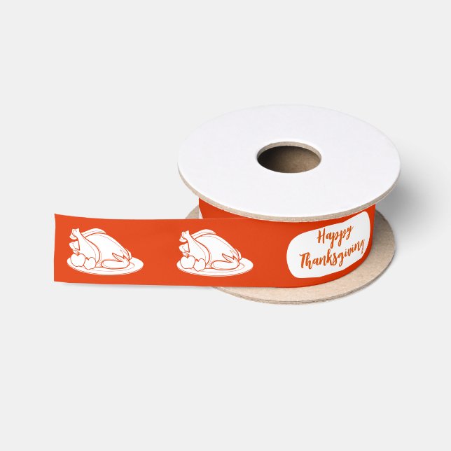 Happy Thanksgiving Turkey Dish Orange Satinband (Spule)