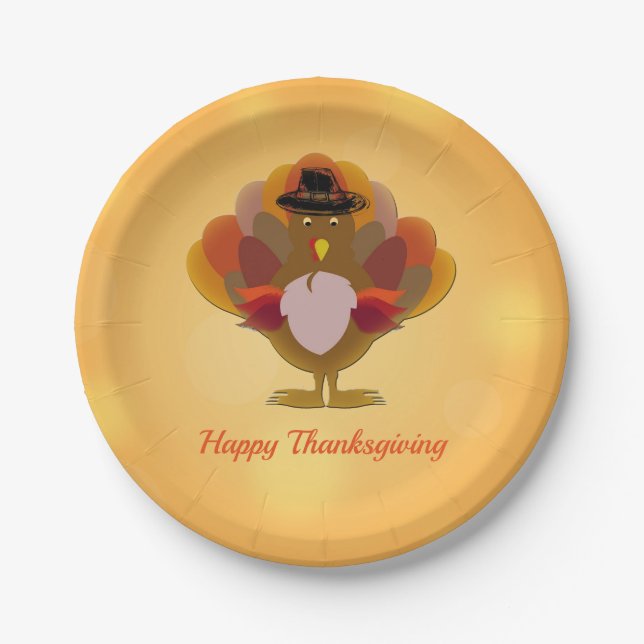 Happy Thanksgiving Turkey Orange Pappteller (Vorderseite)