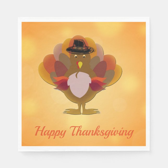 Happy Thanksgiving Turkey Orange Serviette (Vorderseite)