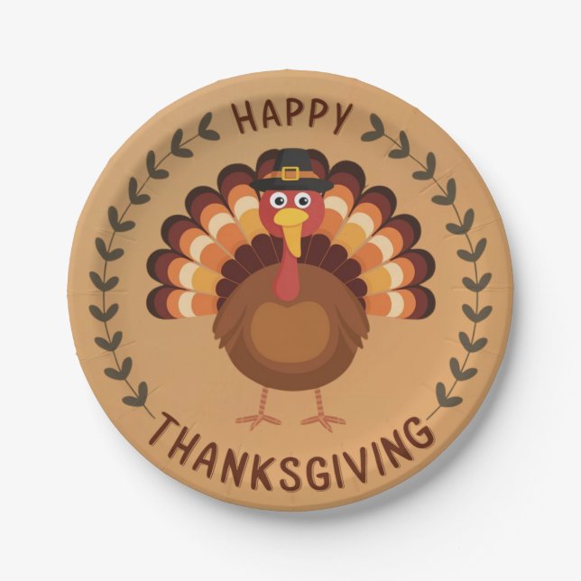 Happy Thanksgiving Turkey Paper Plate Pappteller (Vorderseite)