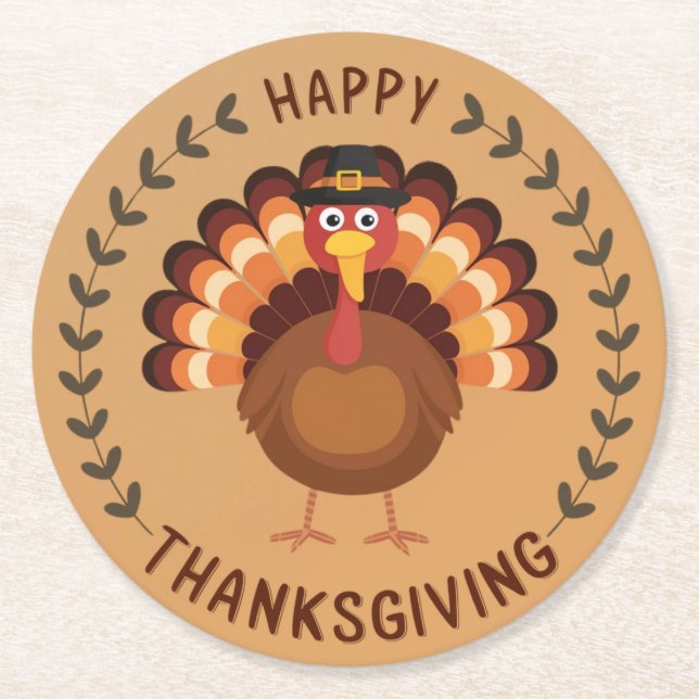 Happy Thanksgiving Turkey Paper Untersetzer (Vorderseite)