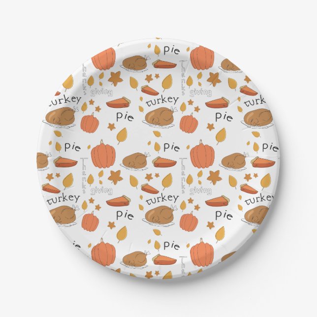 Happy Thanksgiving Turkey & Pumpkin Pie Pappteller (Vorderseite)