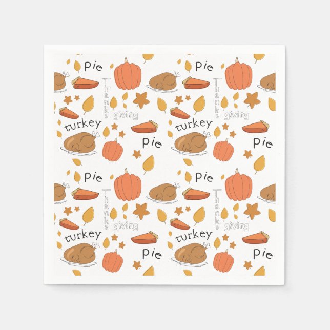 Happy Thanksgiving Turkey & Pumpkin Pie Serviette (Vorderseite)