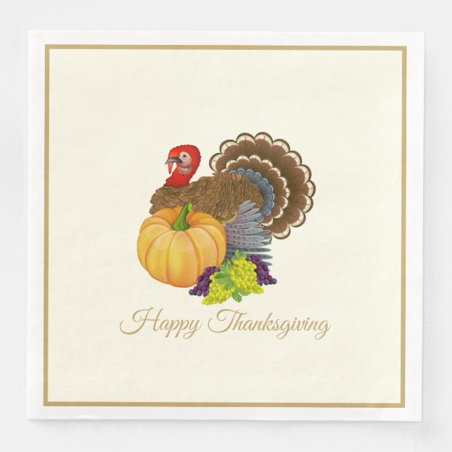 Happy Thanksgiving Turkey Pumpkin Trauben Party Serviette (Vorderseite)