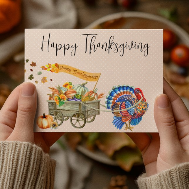 Happy Thanksgiving Turkey Pumpkin Wagon Postkarte (Von Creator hochgeladen)