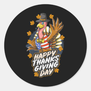 Happy Thanksgiving Turkey Waving Hand American Runder Aufkleber