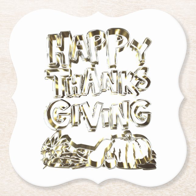 Happy Thanksgiving Typografie Gold Harvest Pumpkin Untersetzer (Vorderseite)