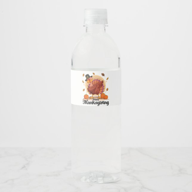 Happy Thanksgiving Typografie Wasser Flasche Etike (Vorderseite)