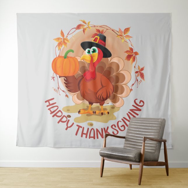 Happy Thanksgiving Typografy Tapestry Wandteppich (Beispiel (Horizontal))