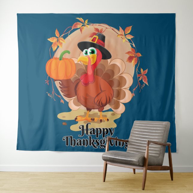 Happy Thanksgiving Typografy Tapestry Wandteppich (Beispiel (Horizontal))