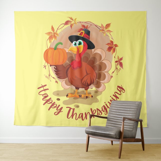 Happy Thanksgiving Typografy Tapestry Wandteppich (Beispiel (Horizontal))