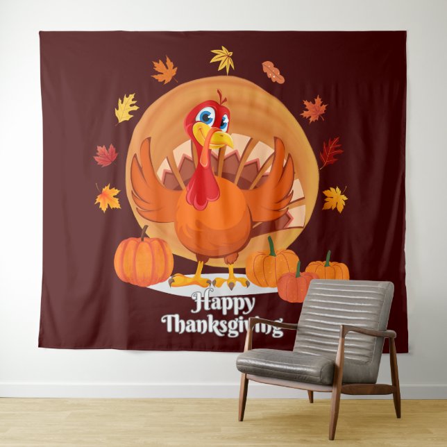 Happy Thanksgiving Typografy Tapestry Wandteppich (Beispiel (Horizontal))