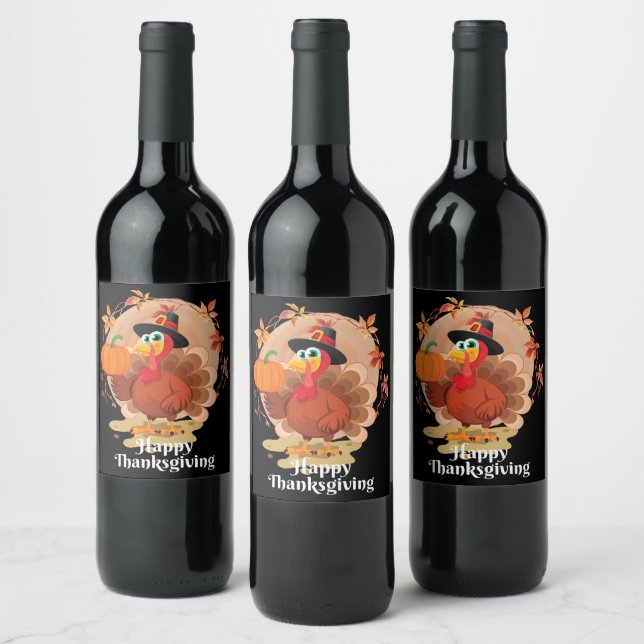 Happy Thanksgiving Typografy Weinlabel Weinetikett (Flaschen)