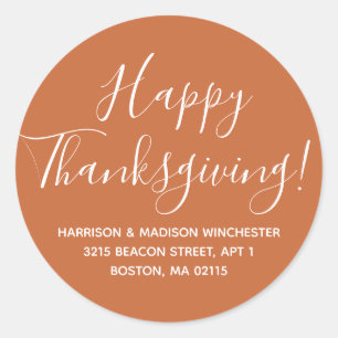 Happy Thanksgiving verbrannte orange Rücksendeadre Runder Aufkleber