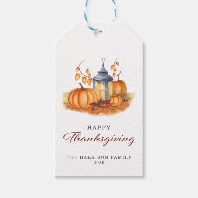 Happy Thanksgiving Vintag Pumpkin Geschenkanhänger (Vorderseite)