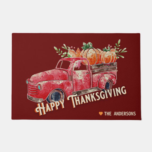 Happy Thanksgiving Vintagen Pumpkin Truck Fußmatte (Vorderseite)