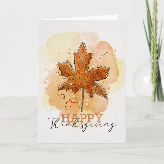 Happy Thanksgiving Wasserfarben Ahornblätterblatt Karte (Vorderseite)