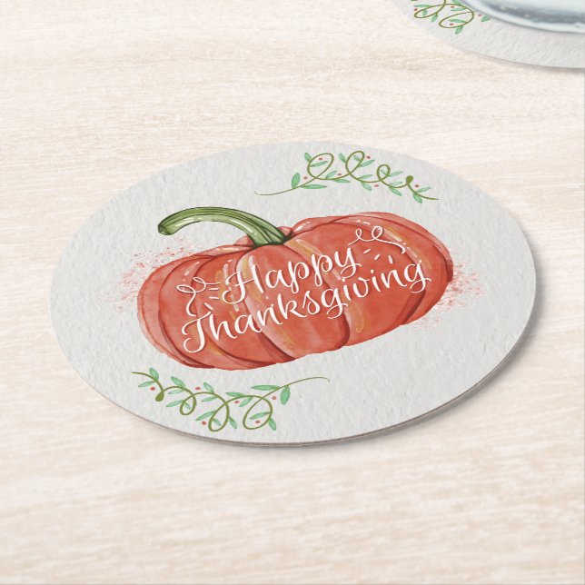 Happy Thanksgiving - WC Pumpkin with Word Art Runder Pappuntersetzer (Angewinkelt)