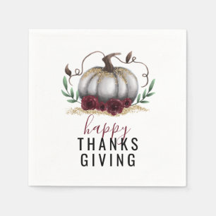 Happy Thanksgiving White Gold Pumpkin Serviette