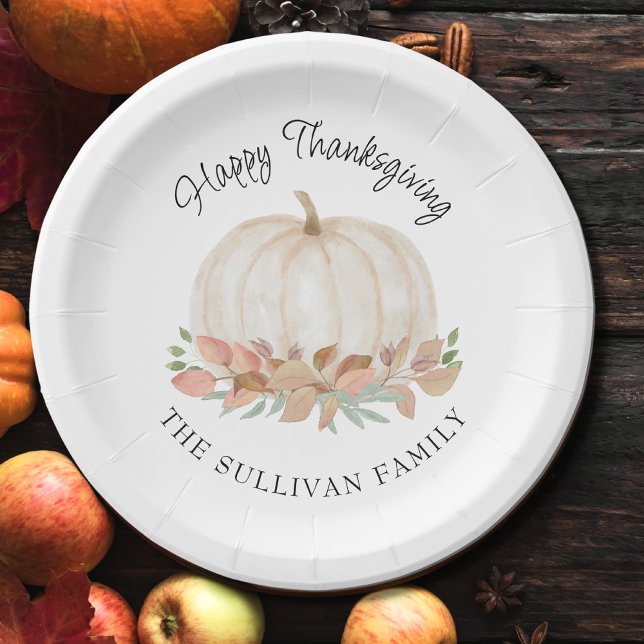 Happy Thanksgiving White Pumpkin Pappteller (Von Creator hochgeladen)
