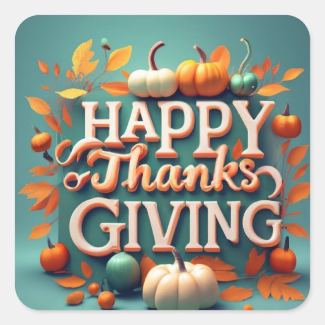 Happy Thanksgiving with pumpkins Quadratischer Aufkleber (Vorderseite)