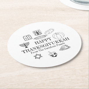 Happy Thanksgivukkah Erntedank Hanukkah Runder Pappuntersetzer