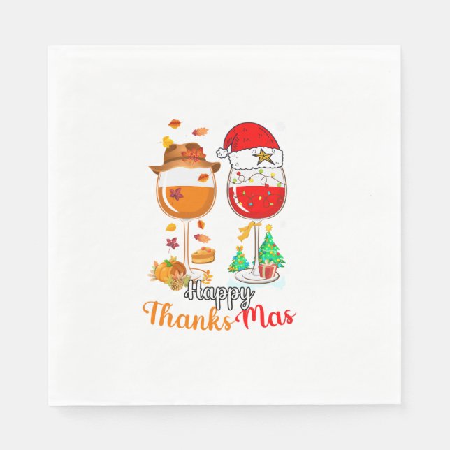Happy Thanksmas Wine Erntedank Weihnachten Serviette (Vorderseite)