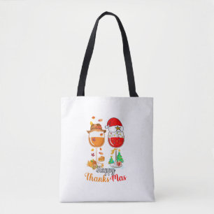Happy Thanksmas Wine Erntedank Weihnachten Tasche